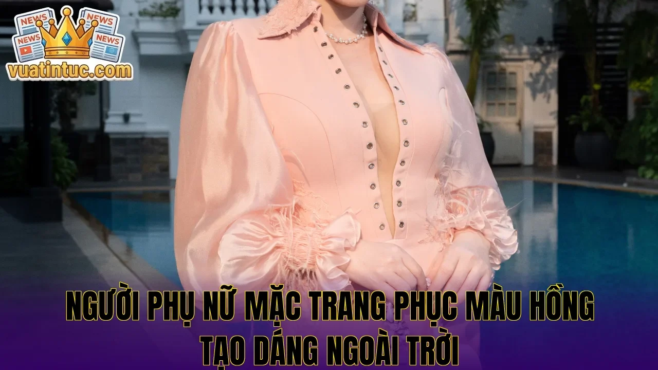 Người phụ nữ mặc trang phục màu hồng tạo dáng ngoài trời